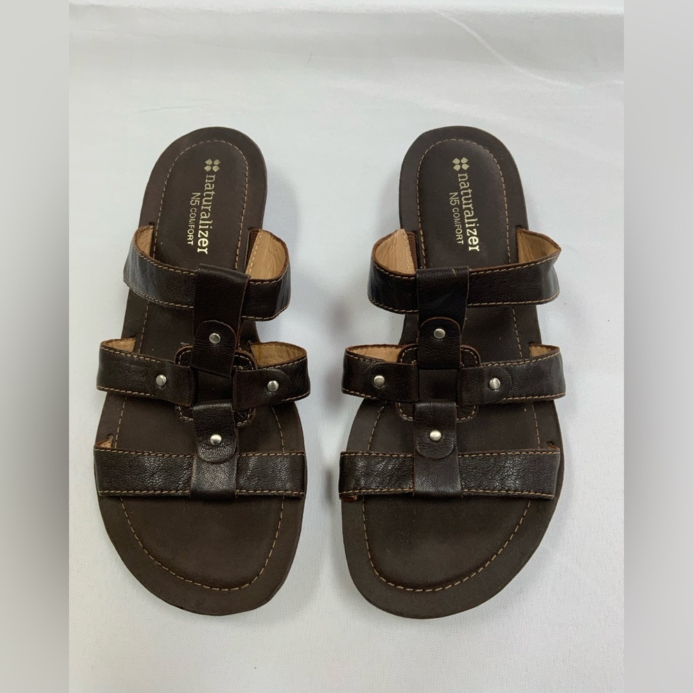 Naturalizer N5 Comfort Sandals Womens 7M  Strappy Black Leather Slip On NEW